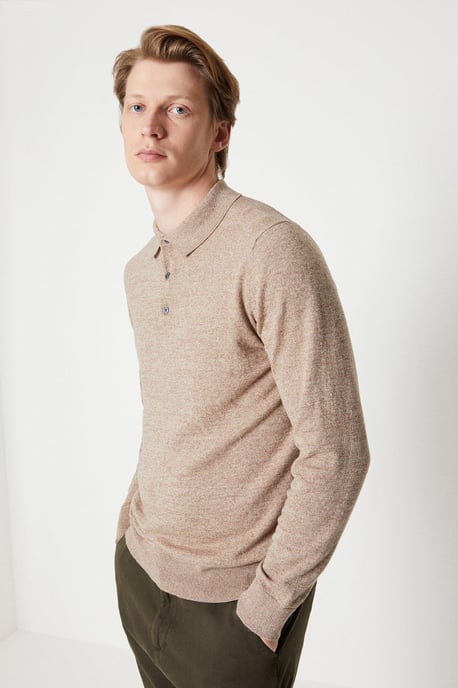 Cotton Rich Long Sleeve Knitted Polo - Image 1