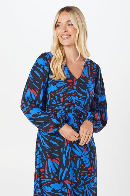 Petite Abstract Pleat Waist Midi Dress - Image 2