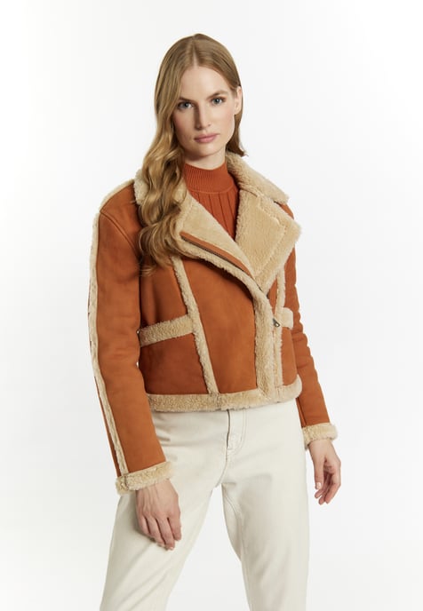 Dreimaster Bikerjacke aus Leder Damen Cognac - Image 3