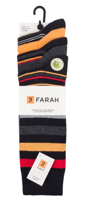 Farah - Herren 5er-Pack natürliches Bio-Bambus hell gestreifte gemusterte Socken - Image 2
