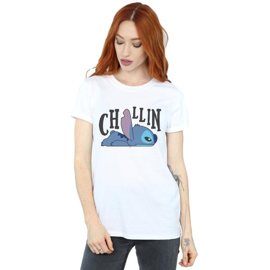Disney Womens/Ladies Lilo And Stitch Chillin Cotton Boyfriend T-Shirt (White)