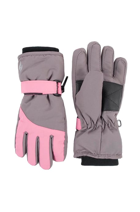Heat Holders Kinder Jungen Mädchen wasserdichte, mit Fleece gefütterte Winter-Thermo-Skihandschuhe, Rosa/Grau - Image 1
