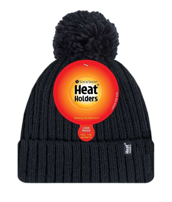 Ladies Ribbed Cuffed Thermal isoliert Winter Pom Pom Bommelmütze - Image 2