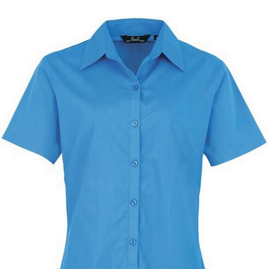 Premier Damen Kurzarm Popeline Bluse / Arbeitshemd (Saphir) - Image 2