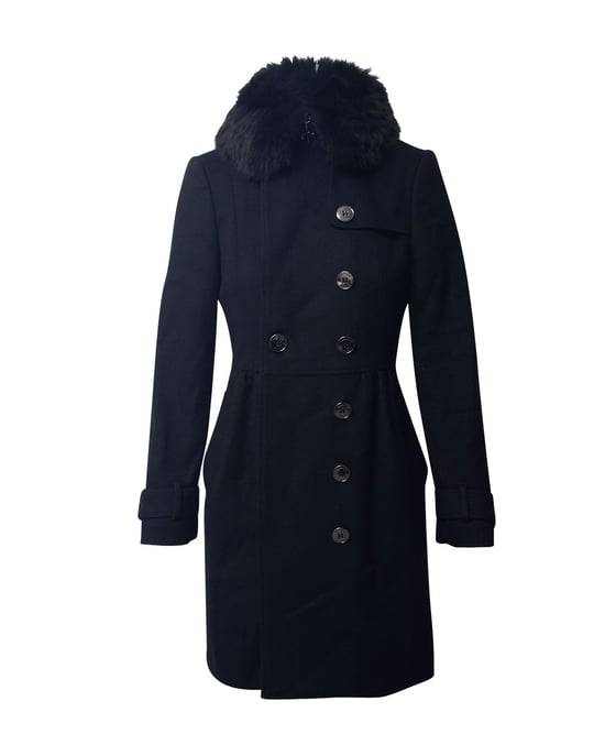 Burberry-Mantel mit Pelzkragenbesatz aus schwarzer Schurwolle - Image 1