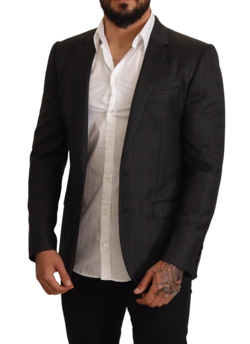 Dolce & Gabbana - Blazer Slim Fit en laine à carreaux gris pour homme - Image 2