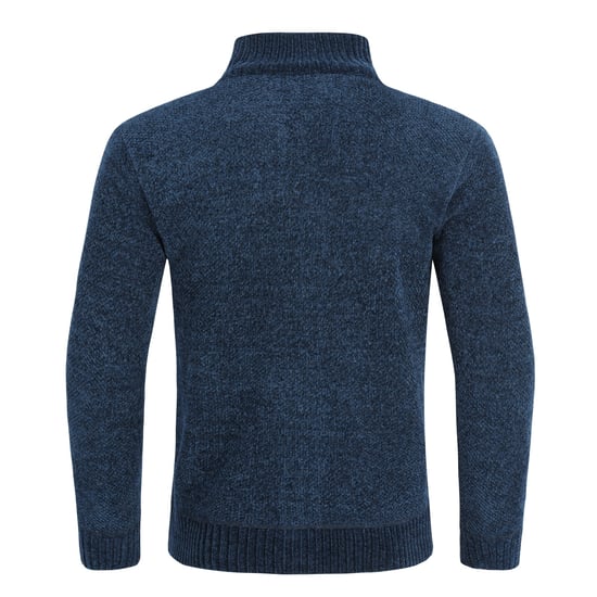 Herren-Cardigan mit Rei?verschluss, Stehkragen und gefuttertem Grobstrickpullover Blau - Image 3