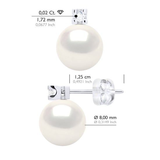 Ohrringe Prestige – Diamanten 0,04 ct – Qualität HSI – Weißgold 375 und echte Süßwasserperlen rund 8–9 mm - Image 3