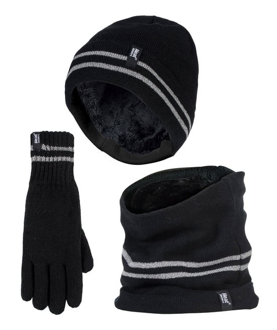 Hi Vis Mütze, Halswärmer & Handschuhe Set | Wärmehalter | Reflektierende Arbeitskleidung Set für extrem kaltes Wetter - Schwarz - Image 1