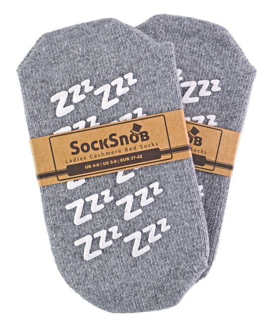 Sock Snob Damen warme, rutschfeste Slipper-Bettsocken aus Kaschmir-Wollmischung mit Zzz-Griffen, Grau - Image 2