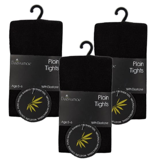 3 Paar Multipack Mädchen Bambus Schulstrumpfhosen | Socken Snob | Fußende weiche einfarbige Strumpfhosen in Schwarz, Grau, Weiß, Marineblau - Schwarz - Image 2