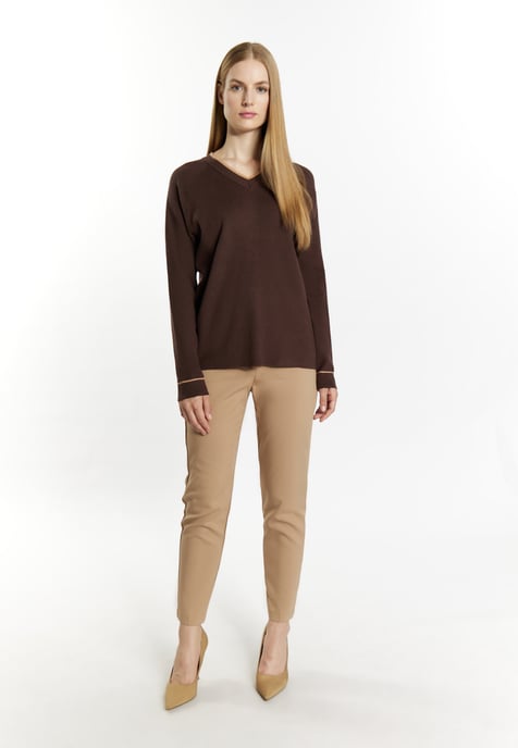 Dreimaster Strickpullover Damen Dunkelbraun Sand - Image 2