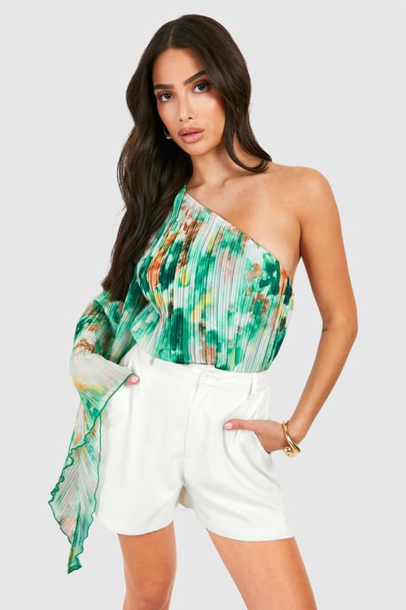 Petite Pleated Wide Angel Sleeve Bodysuit