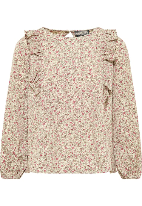Dreimaster Blusenshirt Damen Wollweiss Rot Mehrfarbig - Image 1