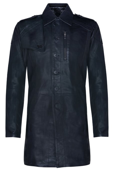 Soft Long Military Trench Distressed Leather Coat