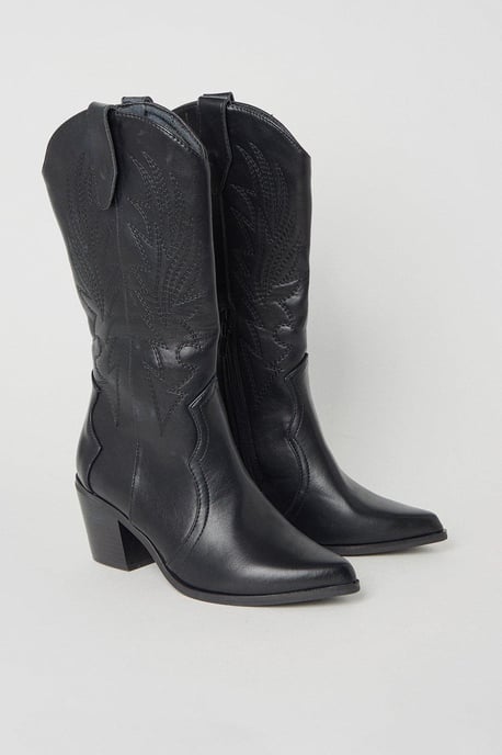 Joanna Embroidered Detail Western Cowboy Boots