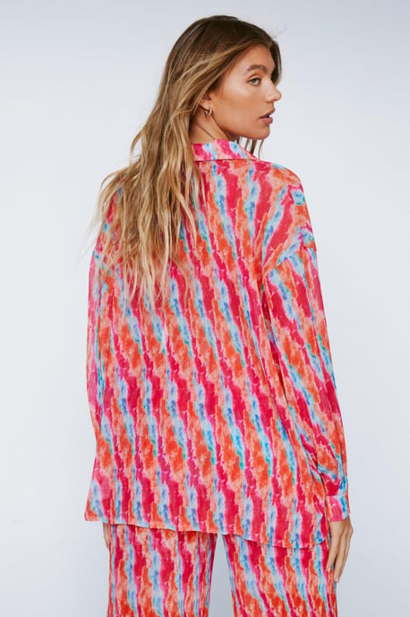 Tie Dye Plisse Oversized Beach Shirt