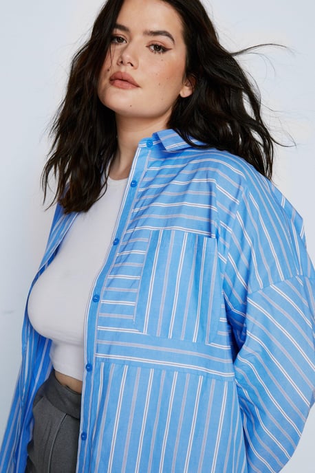 Plus Size Stripe Poplin Relaxed Shirt
