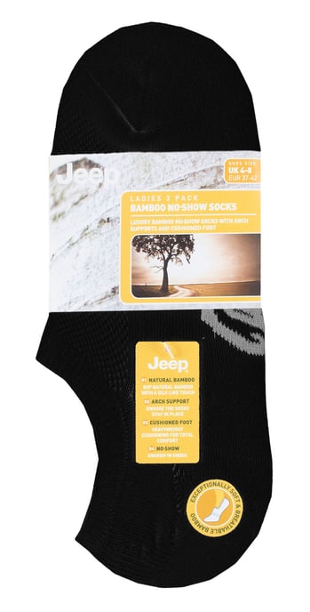Damen Bamboo No Show Socken | Jeep | Atmungsaktiv Anti Blister gepolstert unsichtbare Socken mit Anti-Rutsch-Ferse Grip - Schwarz - Image 2