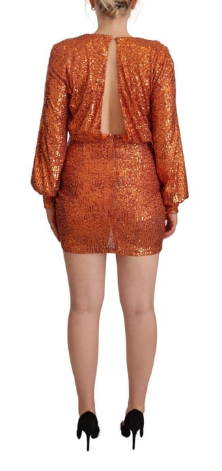Aniye By Damen Orange Pailletten Langarm Mini Sheath Wickelkleid - Image 4