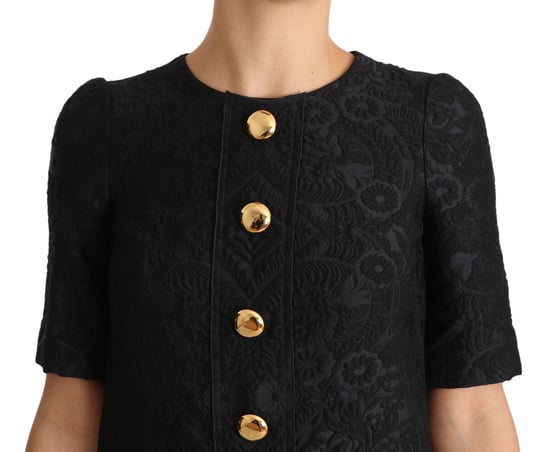 Dolce & Gabbana Damen Schwarzes Knopfverziertes Jacquard-Minikleid - Image 3