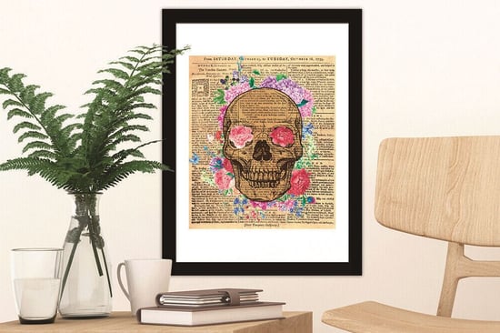 2in1 Flowery Skeleton Poster Self Adhesive DIY Wall Sticker, Living room wall sticker
