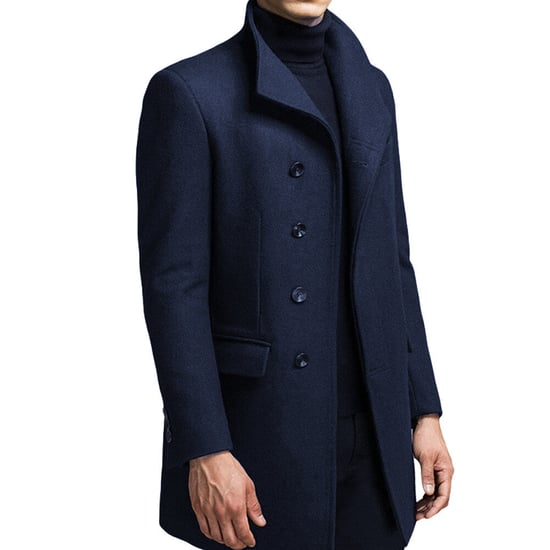Allthemen Men's Wool Coat Winter Business Slim fit Lapel Coat Navy Blue