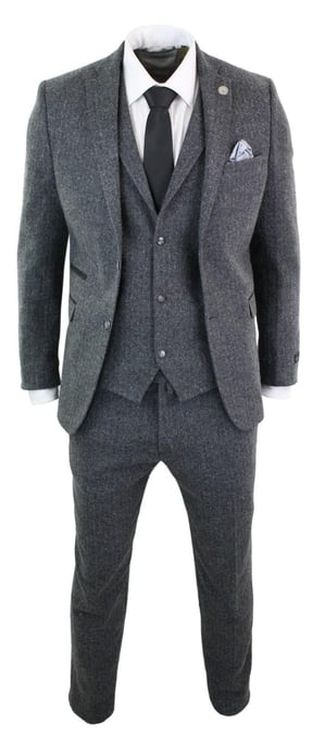Herren 3-teiliges Anzug aus grauem Fischgräten-Tweed - Image 2