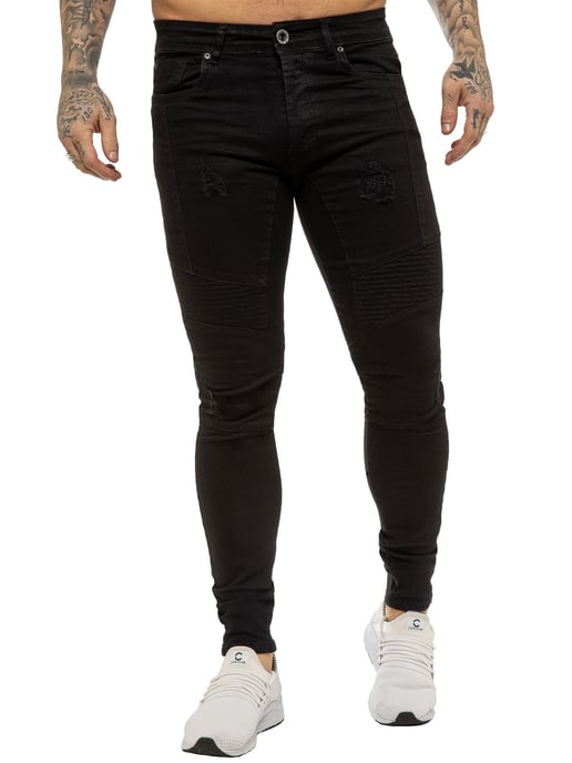 Enzo | Herren Skinny Stretch Biker Denim Jeans - Schwarz - Image 2