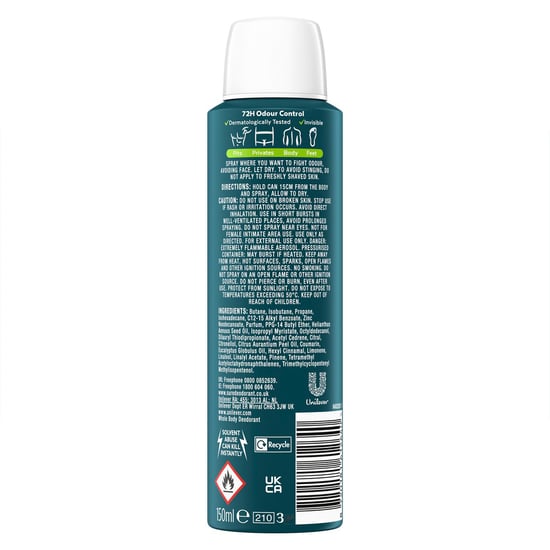 Sure Men Whole Body Deodorant Spray Active Fresh w/ 72H Odour Control 150ml, 6pk