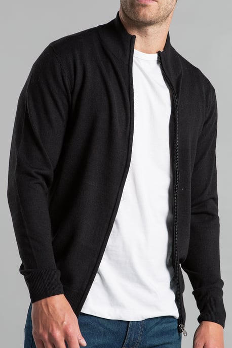 Black Funnel Neck Zip-Through Cardigan