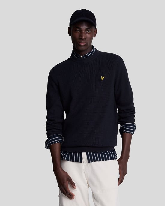 Lyle & Scott � Rundhalspullover mit Gittermuster, Marineblau - Image 1