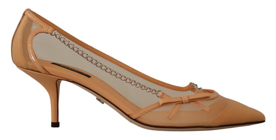 Dolce & Gabbana Damen Pumps aus Pfirsichfarbenem Mesh und Leder mit Kettenabsätzen - Image 1