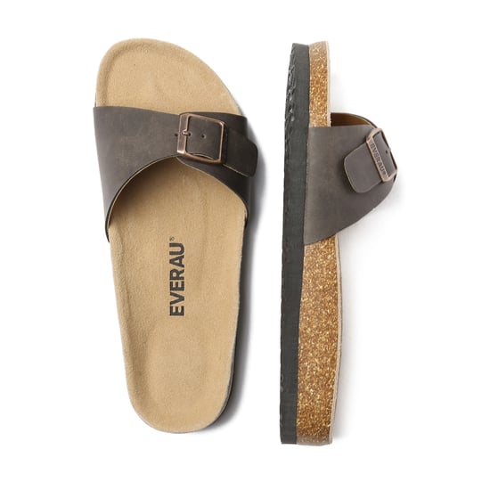 EVER AU Women Swan Leather Easy Slip-On Sandals - Brown Oiled Leather