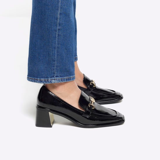 River Island Womens Loafers Shoes Black Patent Heeled
