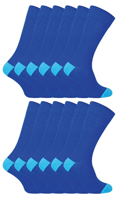 12er Multipack Herren schwarze Baumwollsocken | Sock Snob | Atmungsaktive Kniestrümpfe mit gepolstertem Fersen- und Zehenbereich - Blau - Image 1