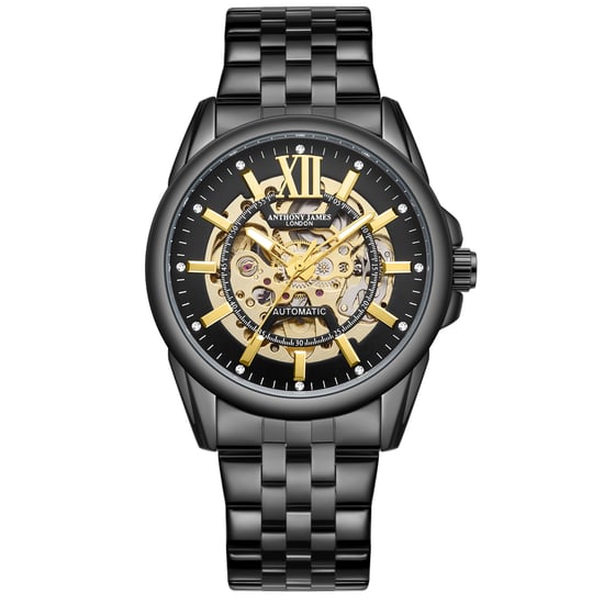 Montre de luxe pour hommes Anthony James Squelette noir automatique - Image 1