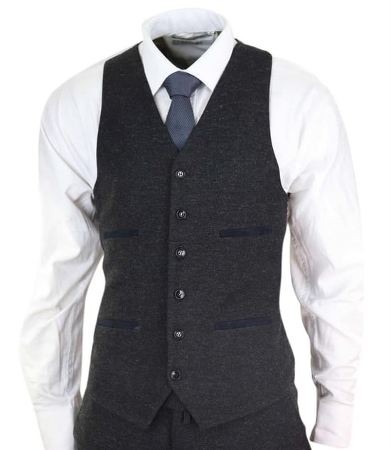 Herren 3-teiliges Schwarzes Wolltweed Vintage Retro Anzug - Image 5