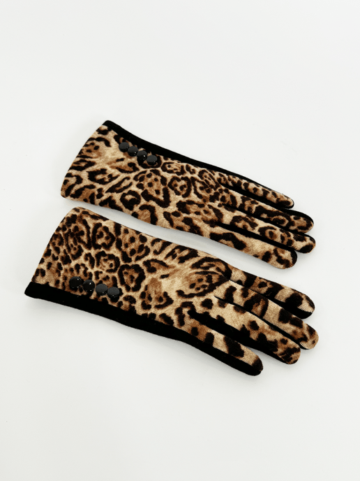 Leopard Print Gloves with Black Buttons
