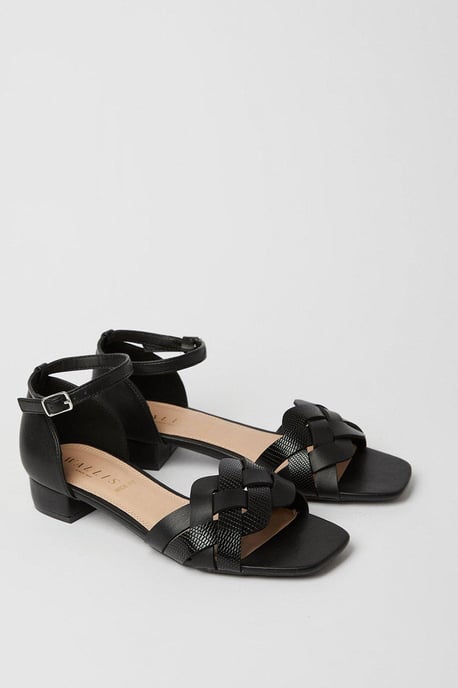 Wide Fit Sonia Woven Mixed Material Low Block Heeled Sandals - Image 3