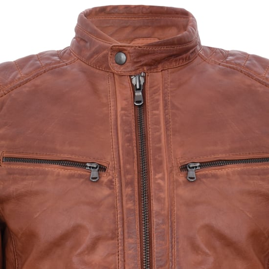 Vintage quilted navy blue leather racing bike jacket with zipper