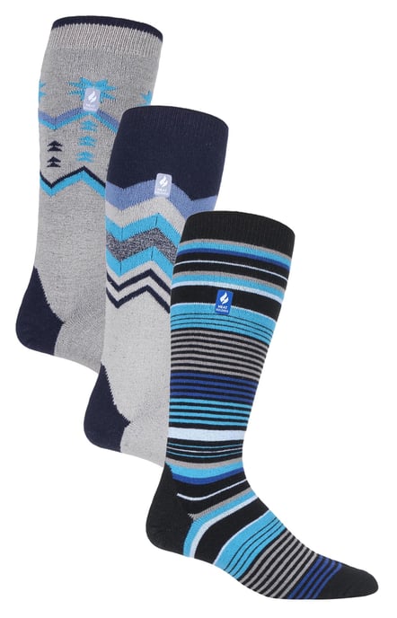 3 Paar sortierte Multipack Ultra Lite Herren Skisocken | Wärmehalter | Funky Retro Style Knee High Socks - Mix 1 - Image 1
