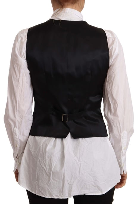 Dolce & Gabbana Damen Schwarze Ärmellose Weste mit Knöpfen Top aus Viskose - Image 3