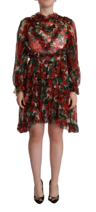 Dolce & Gabbana Damen Multicolor Rotes Blüten-Seiden-Langes Maxi-Kleid - Image 1