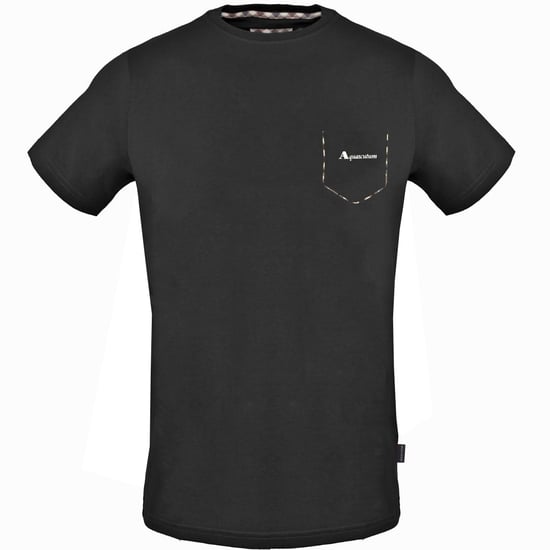Aquascutum Check Pocket Trim Schwarzes T-Shirt - Image 1