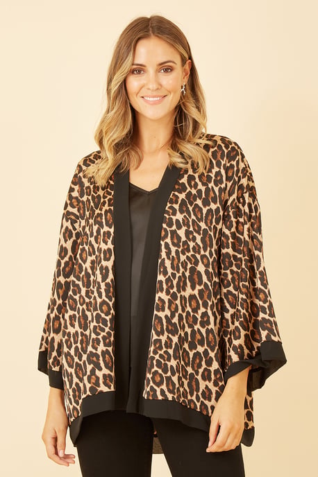 Mela Animal Print Satin Kimono