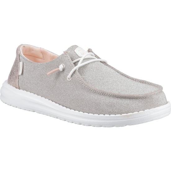 HEYDUDE Wendy Metallic Sparkle Polyester Damen Rose Gold Loafers - Image 1
