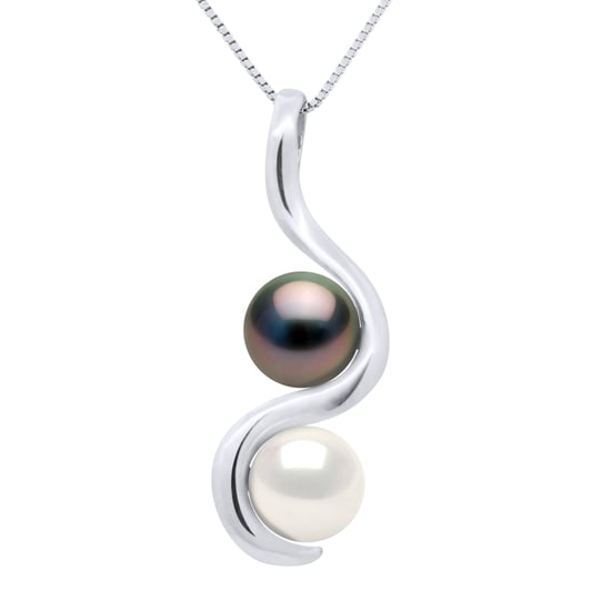 DIADEMA - Pendant You & Me in White Gold - Real Freshwater Pearls and Tahitian Pearls - White