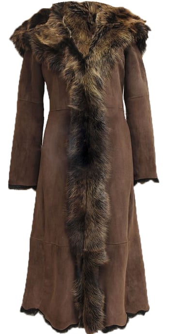 Womens Suede Toscana Sheepskin Hooded Trench Coat-Rushden
