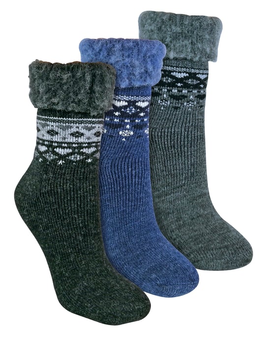 3er-Pack Bettsocken aus Wolle im nordischen Design - Schwarz/Charcoal/Denim - Image 1